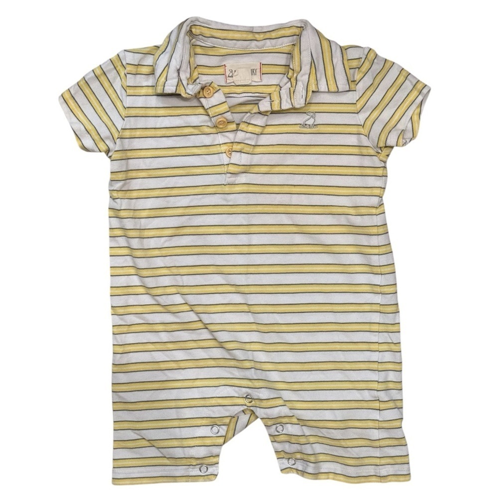 Me and Henry Striped Polo Romper Baby Boy Collared Yellow and White